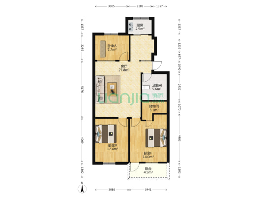 广安城 3室1厅1卫 98平方
