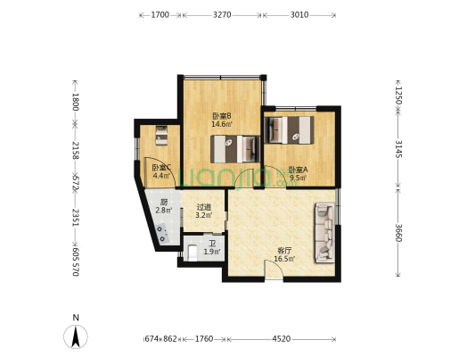 中东社区东山巷九号院落 3室1厅1卫 50平方