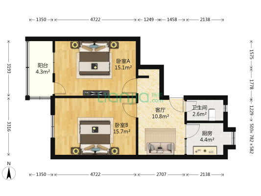 普德村119号 2室1厅1卫 63平方