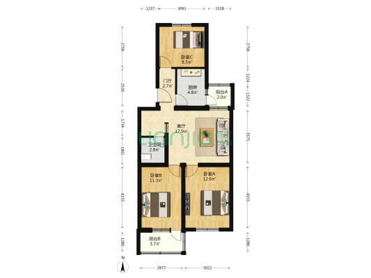 中国农业大学家属院北区 3室1厅1卫 86平方