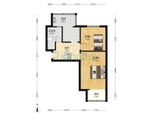 沙河邮电小区 2室1厅1卫 64平方