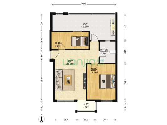 莱茵春天 2室1厅1卫 74平方