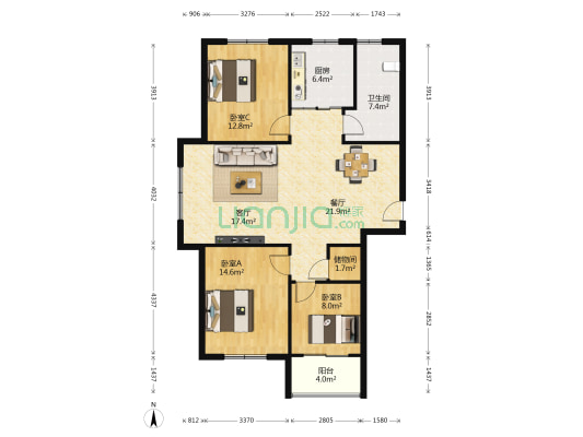 创业齐韵韶苑 3室2厅1卫 132平方