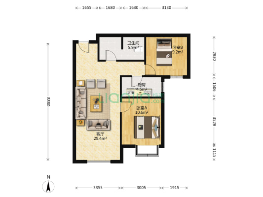 急售三利朝南大两居，价格美丽哦-户型图