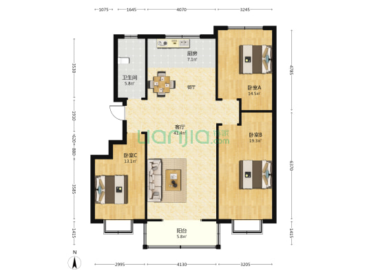 王母宫花园 3室1厅1卫 131平方