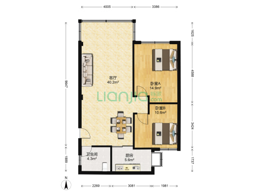 紫荆花园(江岸) 2室1厅1卫 94平方