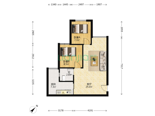 陈家坪环线旁边住家精装两房，衣食住行都方便-户型图