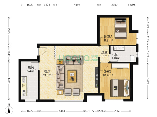 中骏四季花都一期 2室1厅1卫 77平方