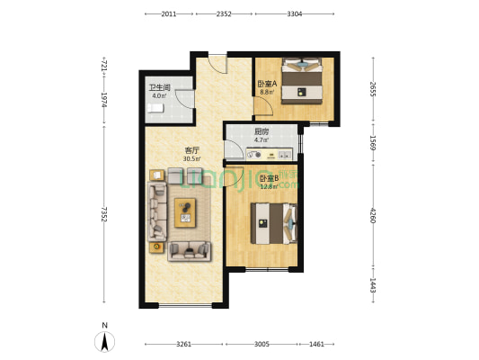 狮子城 精装两居 楼栋位置好 好楼层 视野佳-户型图