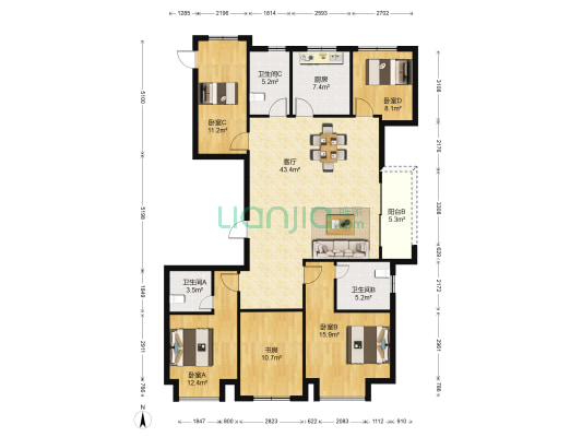 滨江壹品 5室1厅3卫 163平方