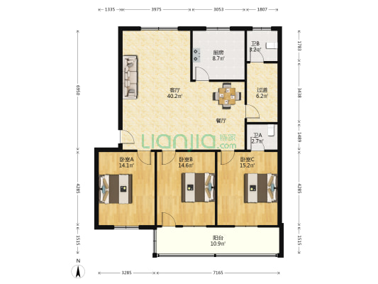 鹤福巷 3室1厅2卫 139平方