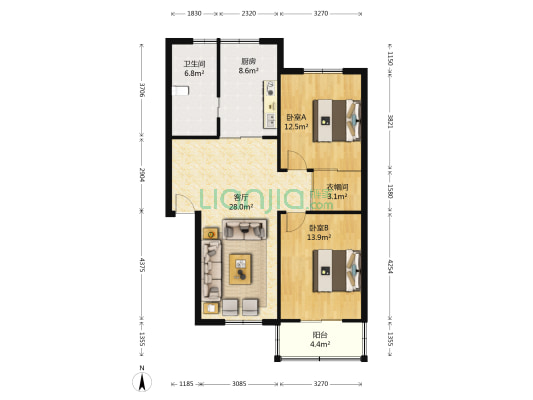 华龙温泉公寓 2室1厅1卫 89平方