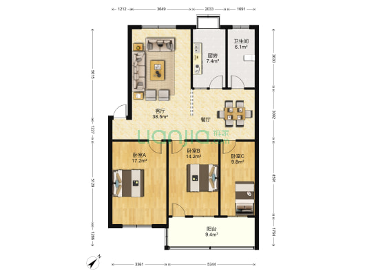 滨湖西路28号 3室1厅1卫 117平方