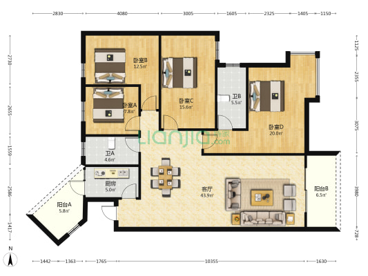 和谐水乡 4室1厅2卫 146平方