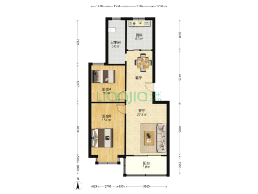 盛世东方北区 2室1厅1卫 93平方