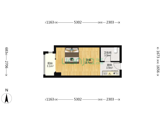 嘉善万联城 1室0厅1卫 42平方