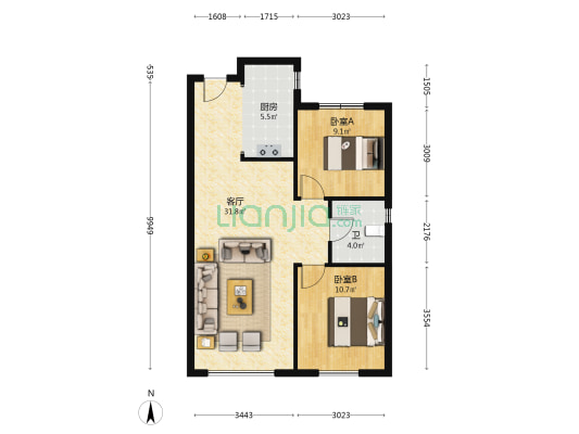 华润置地·中海·九里芳华 2室1厅1卫 85平方
