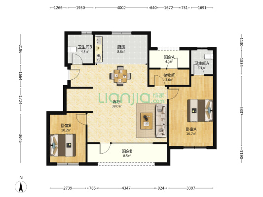 金地城A7区 2室1厅2卫 114平方