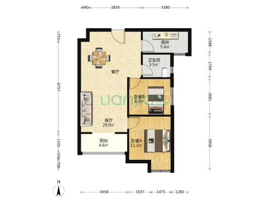 花山学府西区 2室1厅1卫 79平方