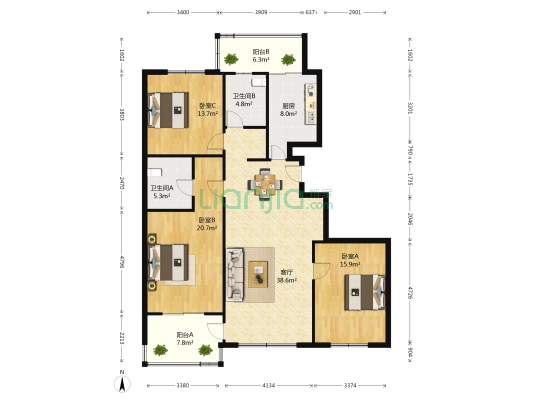 金汇鸿锦苑 3室1厅2卫 137平方
