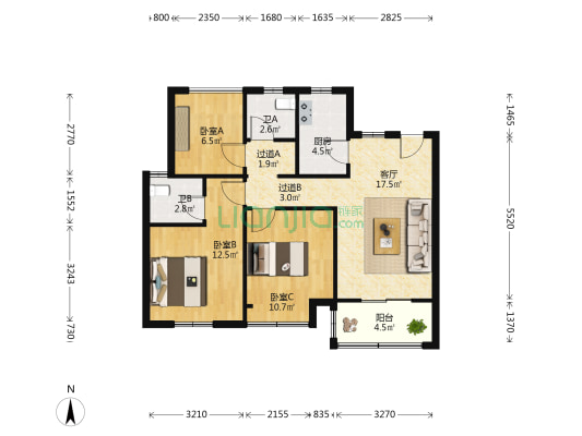 大诚·金廷府 3室1厅2卫 88平方