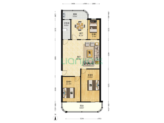 黄金公司家属楼 3室2厅1卫 110平方