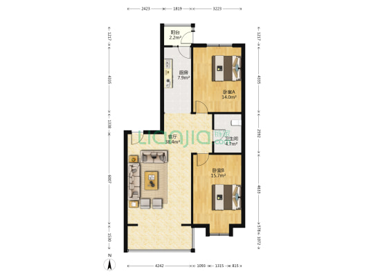 利民学苑 2室1厅1卫 123平方