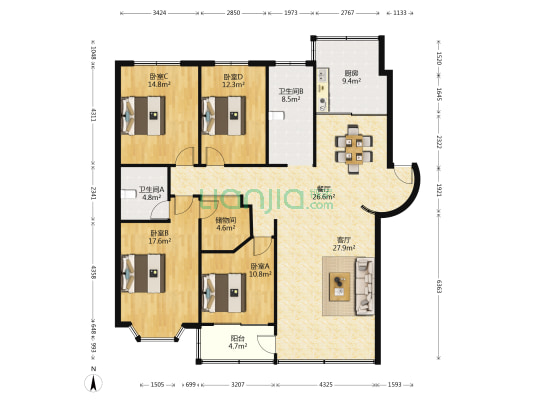 新建花苑 4室2厅2卫 158平方