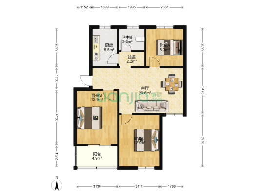 供电小区 3室1厅1卫 77平方