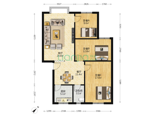 程家社区 3室2厅1卫 104平方