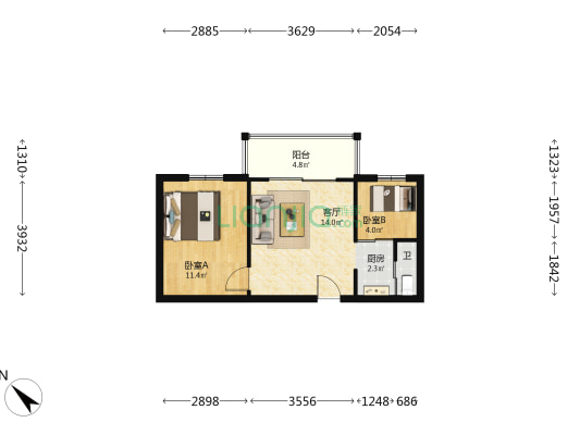 海岸人家 2室1厅1卫 54平方