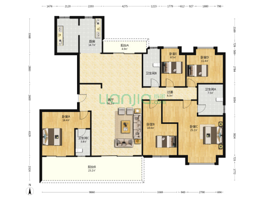 碧桂园培文府御园 5室1厅3卫 225平方