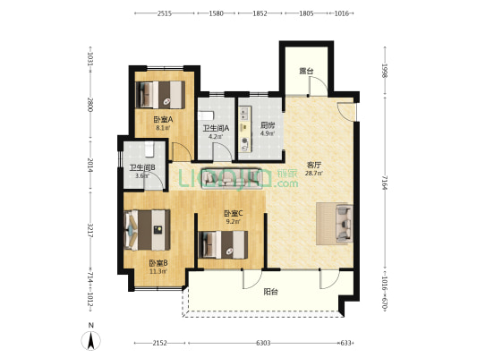 大栖地 3室1厅2卫 112平方