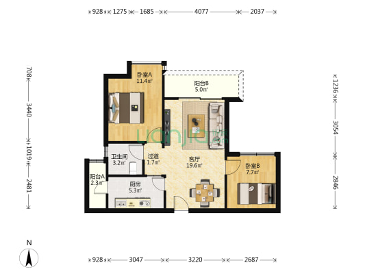 花园城五期 2室1厅1卫 68平方