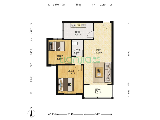 埝山苑 2室1厅1卫 70平方