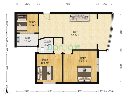 辅仁小区 3室1厅1卫 82平方