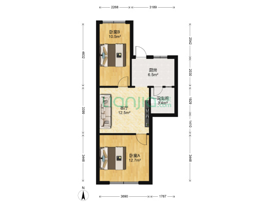信江中路52号 2室1厅1卫 60平方