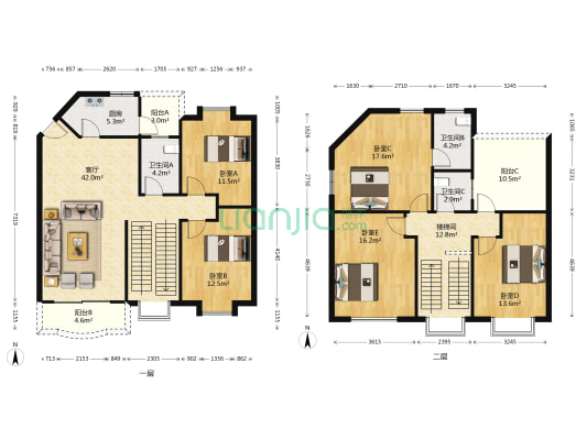 东都花园一期二区 5室1厅3卫 169平方