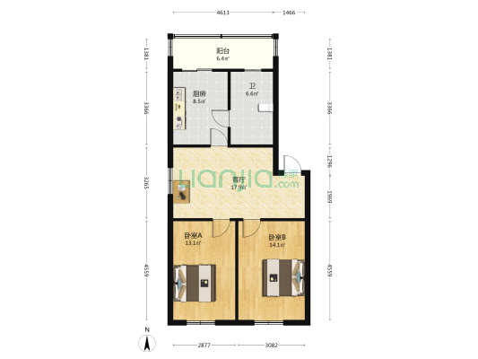 世代小区 2室1厅1卫 82平方