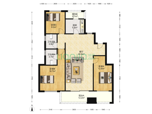 祥源祥瑞府 3室1厅2卫 126平方