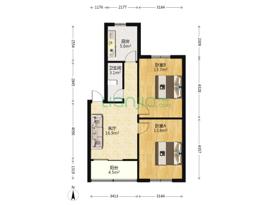 水南街155号 2室1厅1卫 75平方