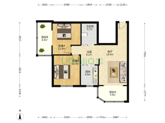 滨江东路228号 2室1厅1卫 82平方