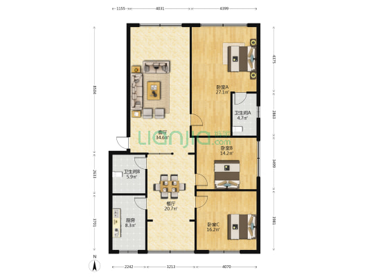 金龙巷57号 3室2厅2卫 153平方