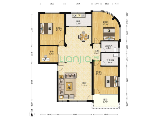 双雁路300弄1号 4室1厅2卫 135平方