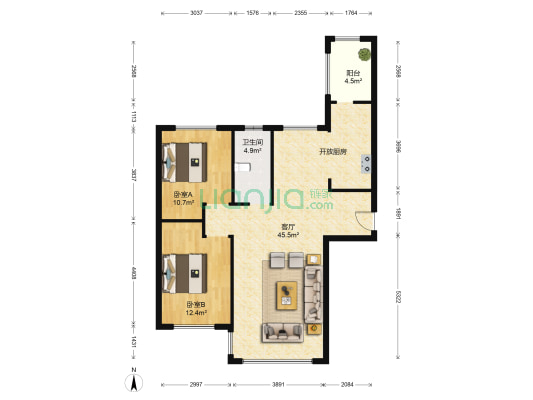 爱达·壹号 2室1厅1卫 117平方