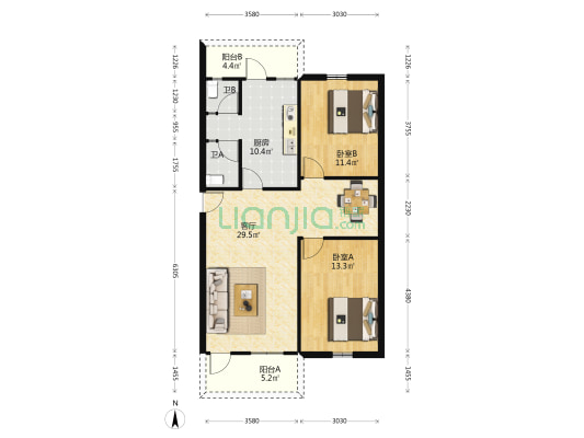 涌南一街一巷 2室1厅2卫 89平方
