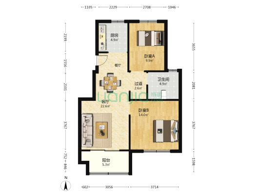 海丽花园 2室1厅1卫 87平方