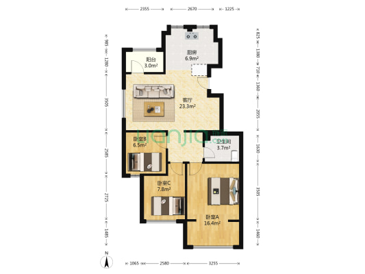景湾花园B区 3室1厅1卫 89平方