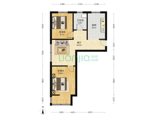 大学经典 2室1厅1卫 80平方