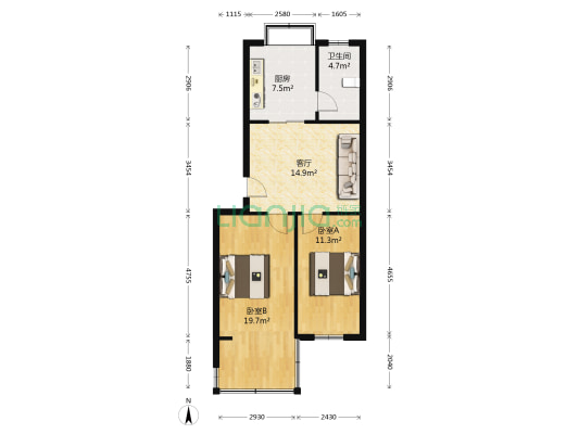 永安街32号 2室1厅1卫 67平方